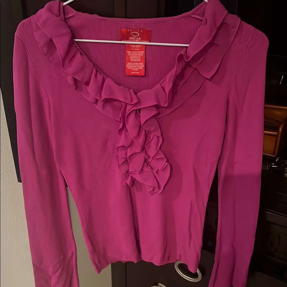 Oscar de la Renta Pink Ruffle Top - Picture 2 of 4